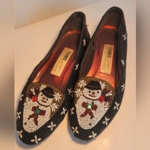 Vtg Frankie And Baby Beverly Feldman Beaded Snowman Shoes Women’s Size 7.5